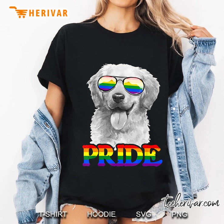 Lgbt Golden Retriever Dog Gay Pride Rainbow Flag Lgbtq Gift Ladies Tee
