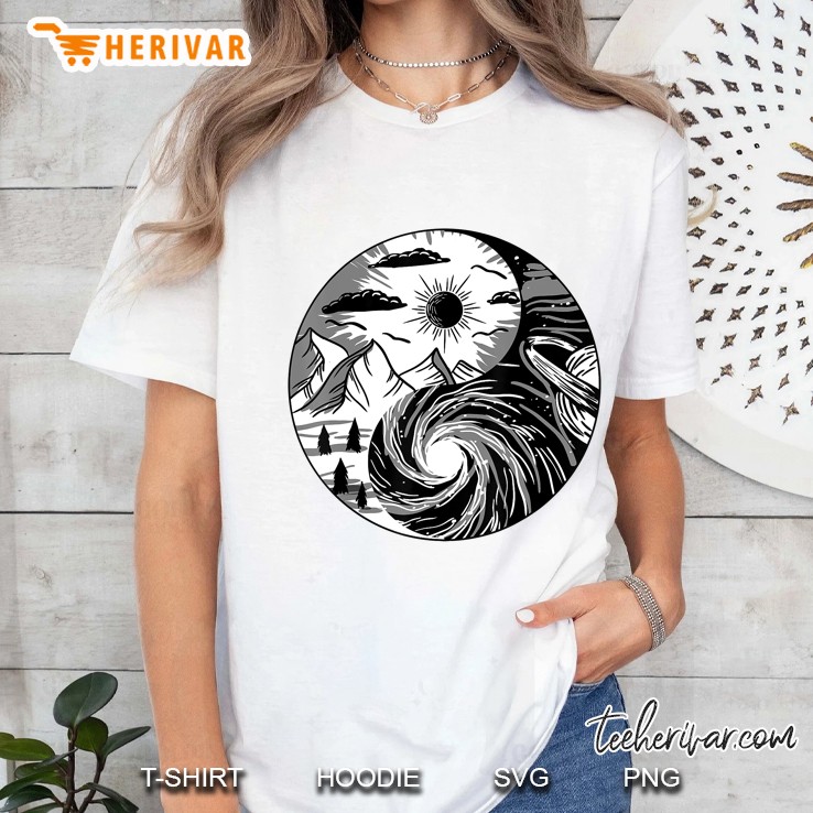 Nature Outer Space Yin Yang Retro Earth Galaxy Balance Gift Ladies Tee