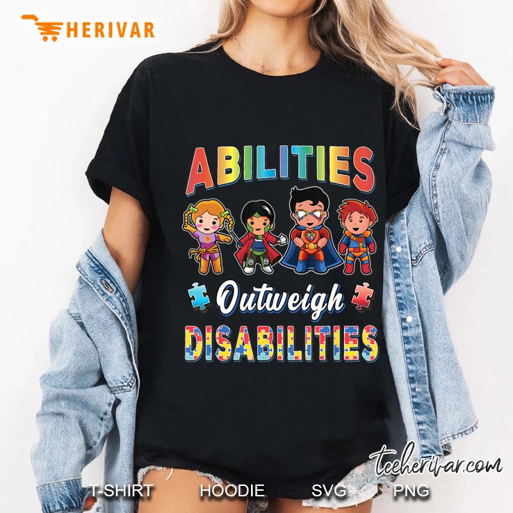 Autism Awareness Boys Abilities Outweigh Disabilities Ladies Tee