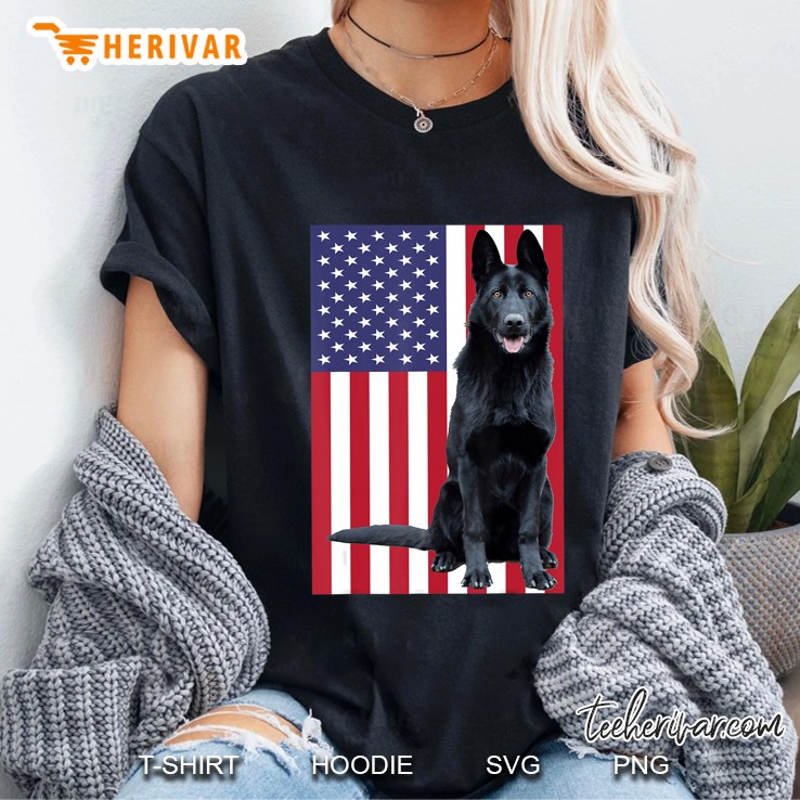 Black German Shepherd With Us Flag Ladies Tee