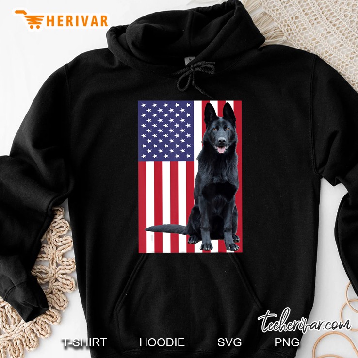 Black German Shepherd With Us Flag Hoodie
