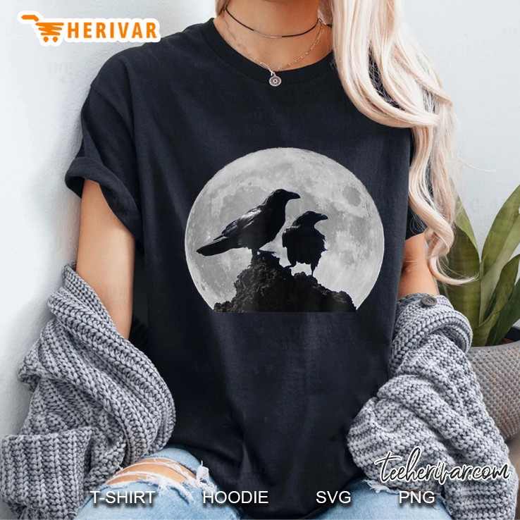 Crowsravens Birds With Full Moon Ladies Tee