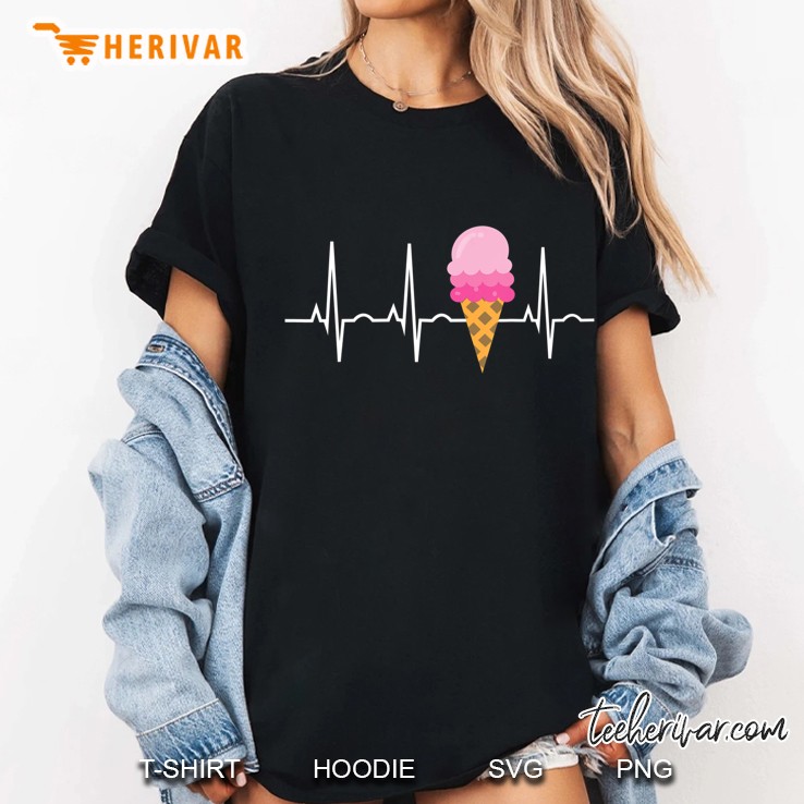 Ice Cream Shirt For Girls & Women - Ice Cream Cone Heartbeat Ladies Tee