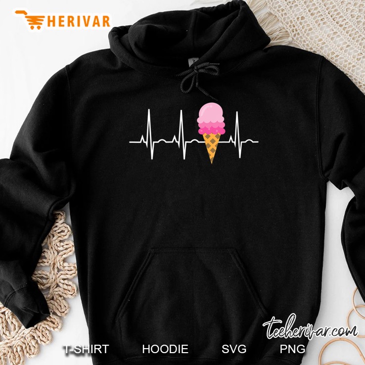 Ice Cream Shirt For Girls & Women - Ice Cream Cone Heartbeat Hoodie