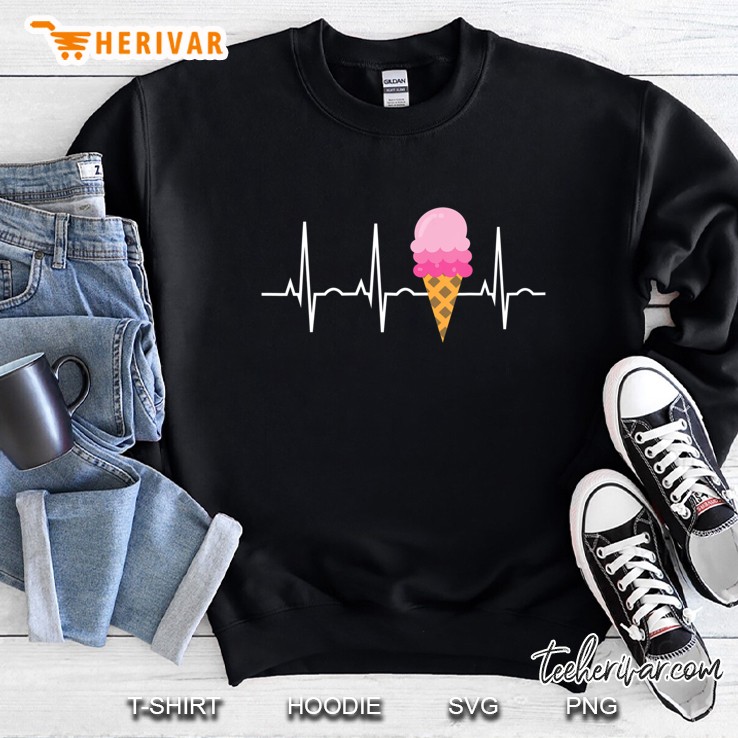Ice Cream Shirt For Girls & Women - Ice Cream Cone Heartbeat Sweatshirt