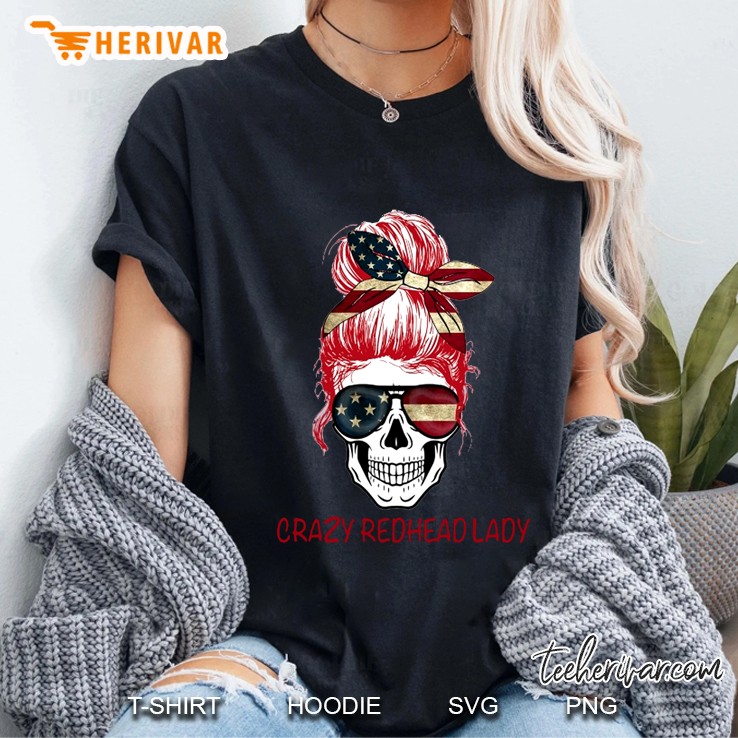 Crazy Redhead Lady American Flag Skull Version Ladies Tee
