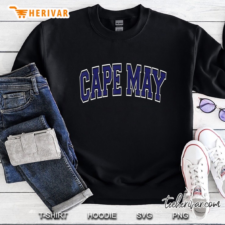 Cape May Varsity Style Navy Blue Text Sweatshirt