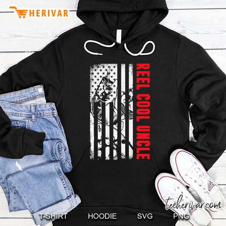 Mens Reel Cool Uncle Fishing Shirt Patriotic American Flag Usa Hoodie
