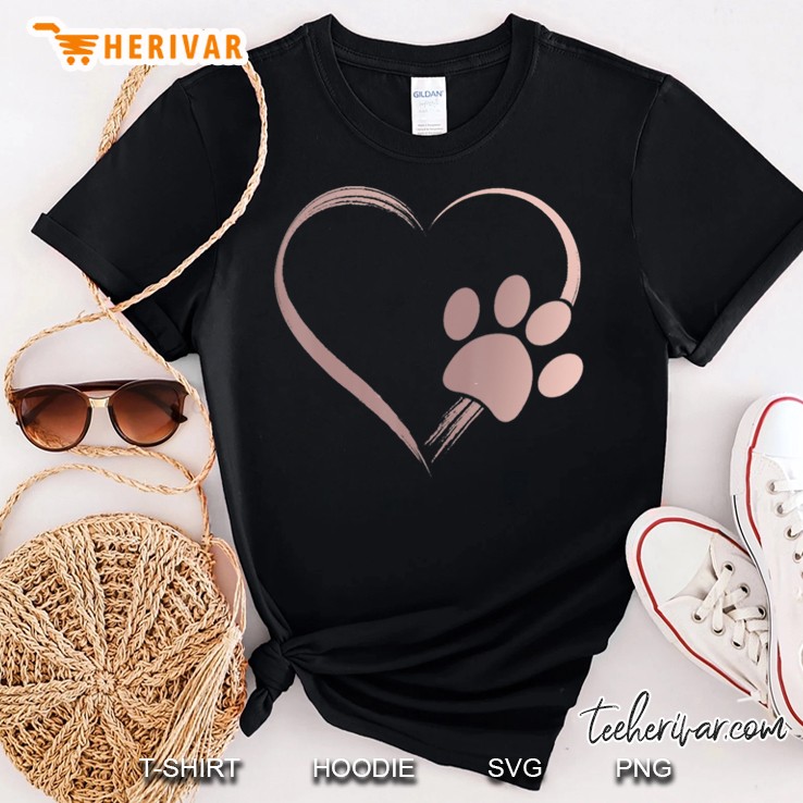 Rose Pink Dog Paw Print Heart . Gift For Girls & Guys Shirt