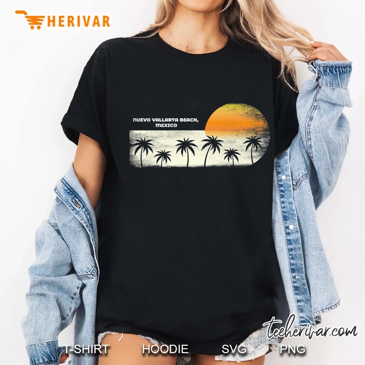 Vintage Nuevo Vallarta Beach Ocean Sunset And Palm Trees Premium Hoodie