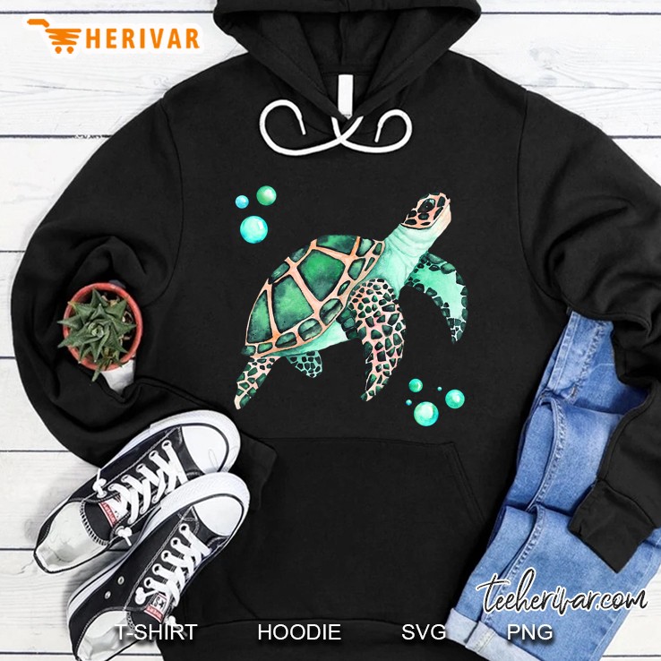 Big Sea Turtle, Hand Drawing Watercolor Illustration Hoodie