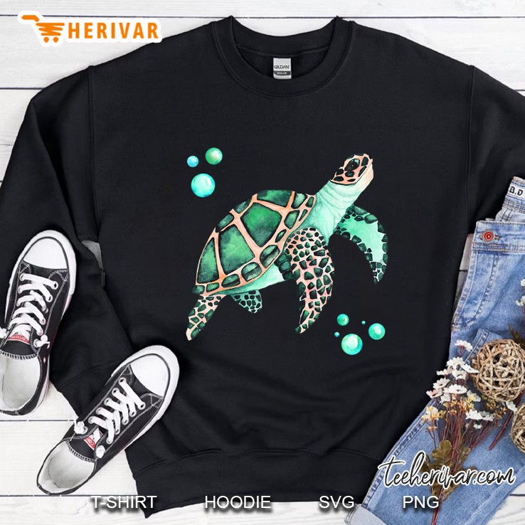 Big Sea Turtle, Hand Drawing Watercolor Illustration Sweatshirt