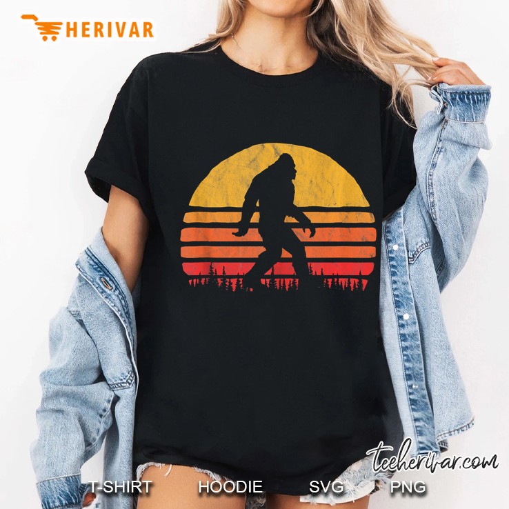 Retro Bigfoot Silhouette Sun Design - Believe! Graphic Hoodie