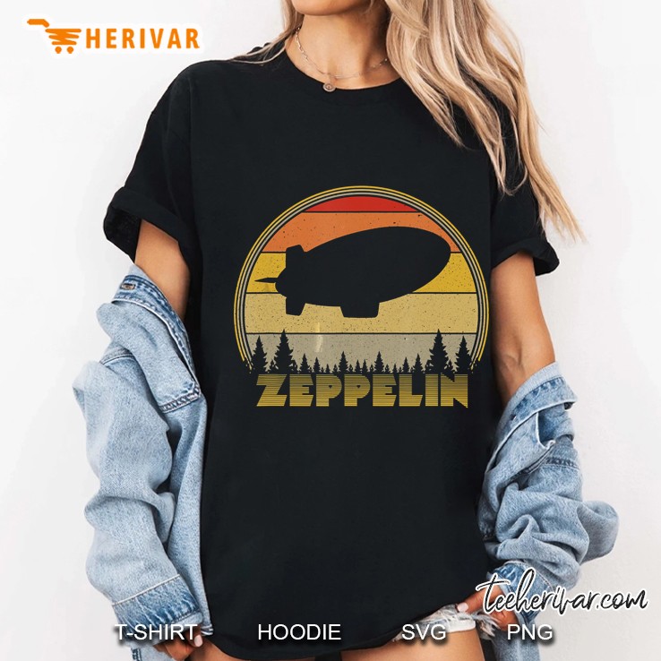 Zeppelin Retro Vintage Sunset 70S 80S Distressed Dirigible Ladies Tee