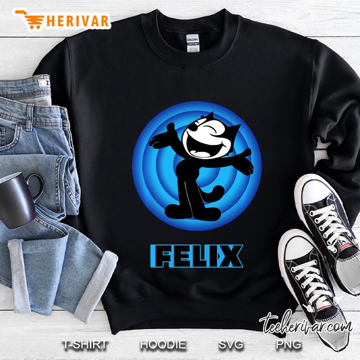 Felix A Cartoon Cat Arms Outstretched Blue Vintage Retro Sweatshirt