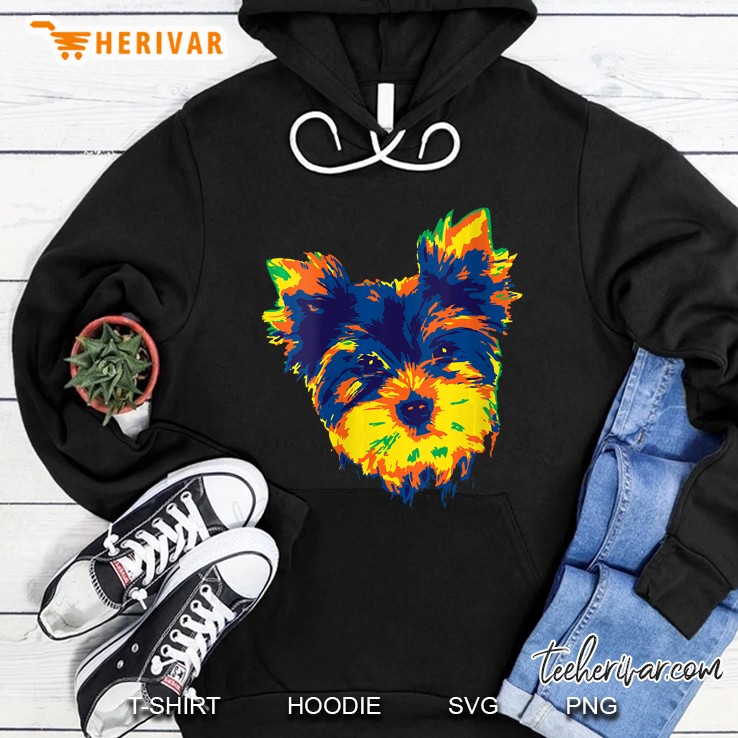 Womens Yorkie Yorkshire Terrier Art Color Painting Gift V-Neck Hoodie
