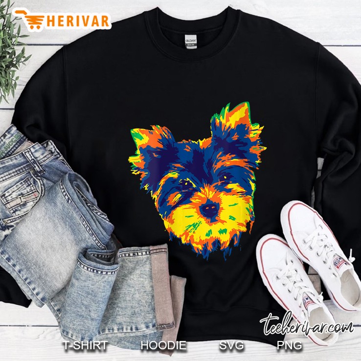 Womens Yorkie Yorkshire Terrier Art Color Painting Gift V-Neck Sweatshirt