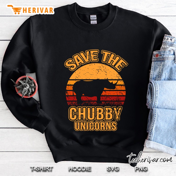 Save The Chubby Unicorns, Rhino, Gift, Retro, Vintage, Rhinocerus Sweatshirt