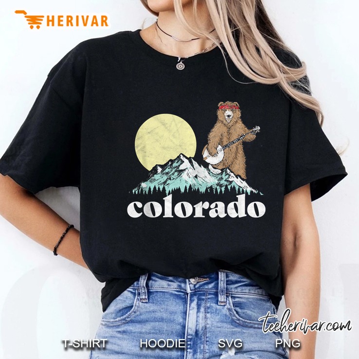Colorado Banjo Bear - Funny Retro Style Mountains Sketch Ladies Tee
