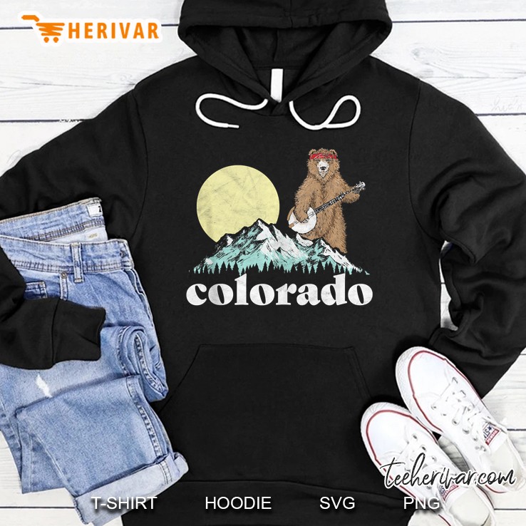Colorado Banjo Bear - Funny Retro Style Mountains Sketch Hoodie