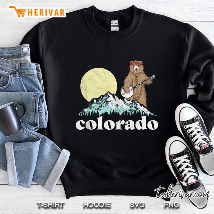 Colorado Banjo Bear - Funny Retro Style Mountains Sketch Sweatshirt