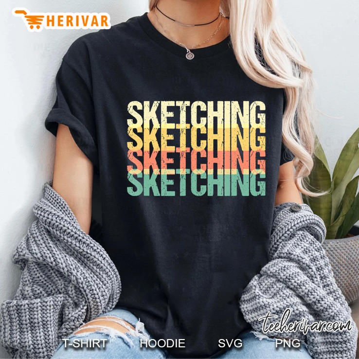 Retro Sketching Typography Sketcher Drawing Artist Architect Ladies Tee