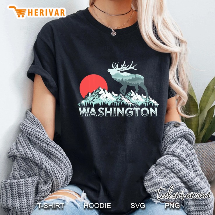Vintage Washington Elk Hunter Conservation Retro Graphic Ladies Tee