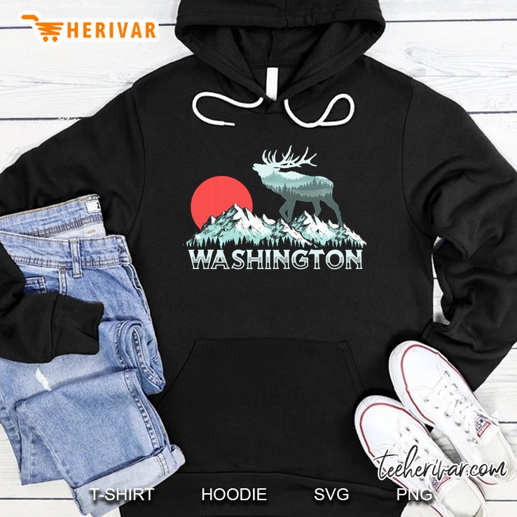 Vintage Washington Elk Hunter Conservation Retro Graphic Hoodie