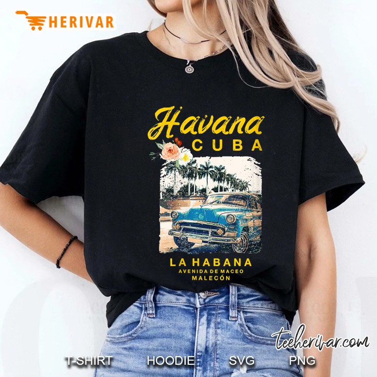 Womens Cuba Havana La Habana Vintage Cuban Travel V-Neck Ladies Tee