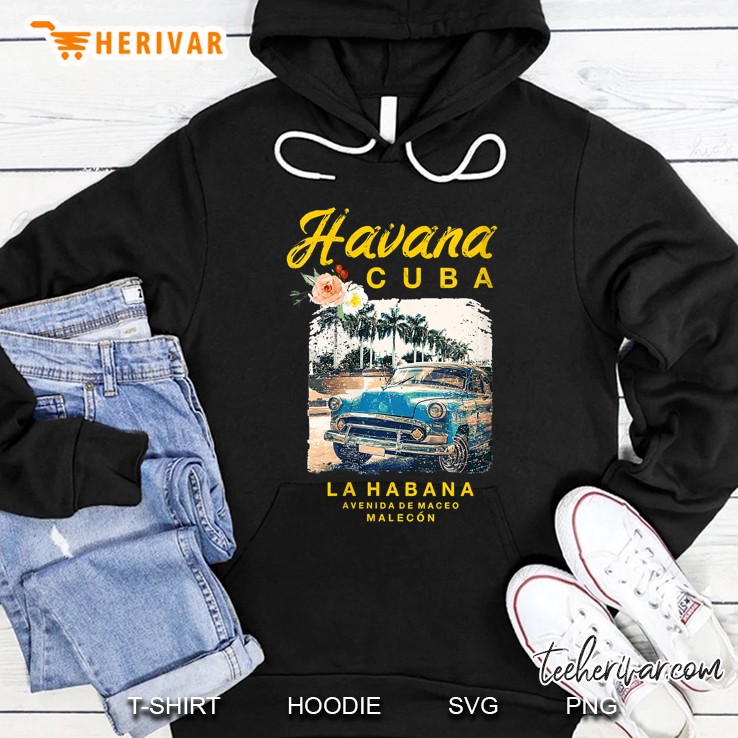 Womens Cuba Havana La Habana Vintage Cuban Travel V-Neck Hoodie