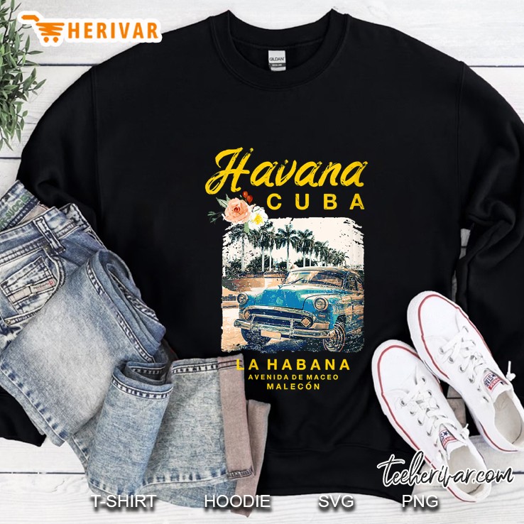 Womens Cuba Havana La Habana Vintage Cuban Travel V-Neck Sweatshirt