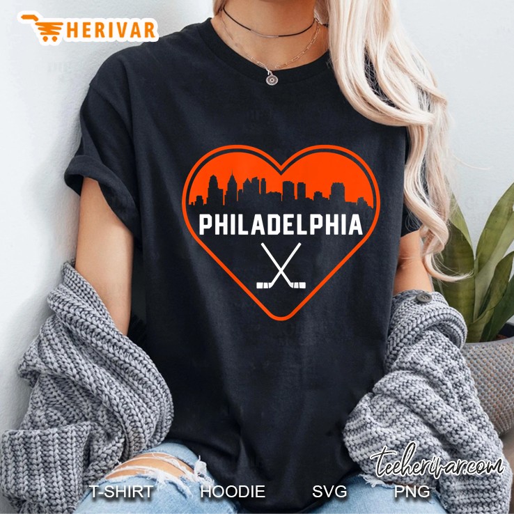 Womens Cute I Love Philadelphia Hockey Heart Skyline Ladies Tee