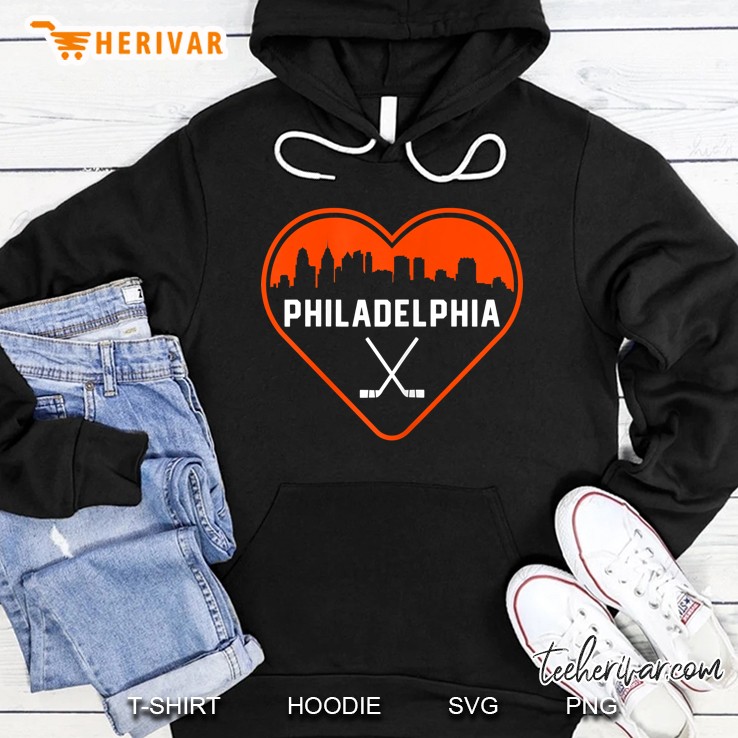 Womens Cute I Love Philadelphia Hockey Heart Skyline Hoodie