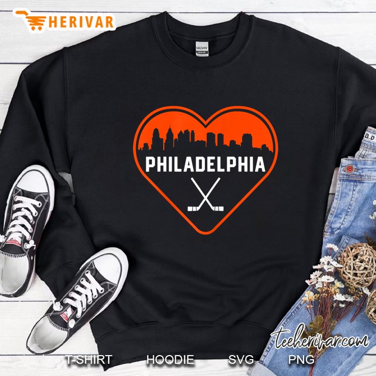 Womens Cute I Love Philadelphia Hockey Heart Skyline Sweatshirt