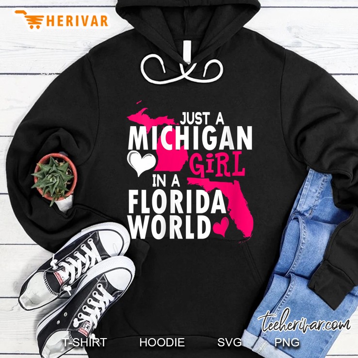 Womens Just A Michigan Girl In A Florida World Tshirt Gift Women V-Neck Mugs