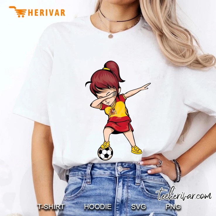 Dabbing Soccer Girl Spain Jersey Shirt - Spanish Football Ladies Tee