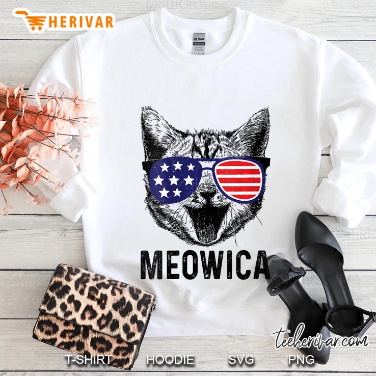 Womens 4Th Of July Meowica Cat American Flag Glasses V-Neck Mugs