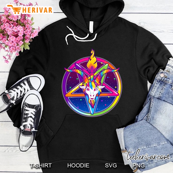 1997 Neon Rainbow Baphomet Pentagram Classic Hoodie