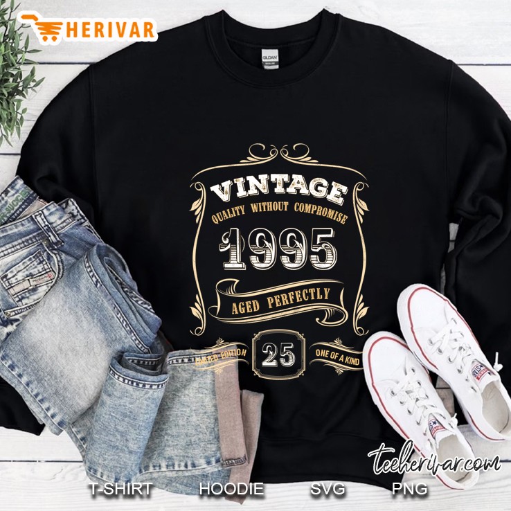 25Th Birthday Gift Gold Vintage 1995 Aged Perfectly Slim Fit Sweatshirt