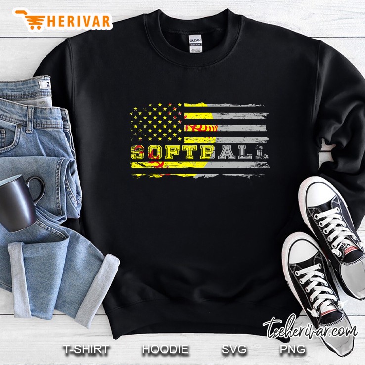 American Flag Softball Fan Shirt Team Distressed Gift Sweatshirt