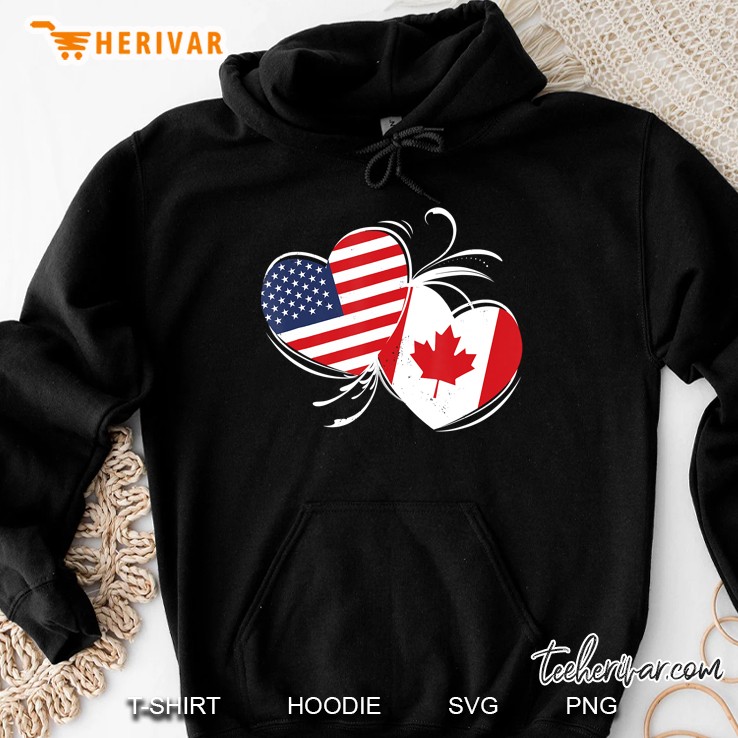 Canada Usa Flag Double Heart Product For Canadian American Hoodie