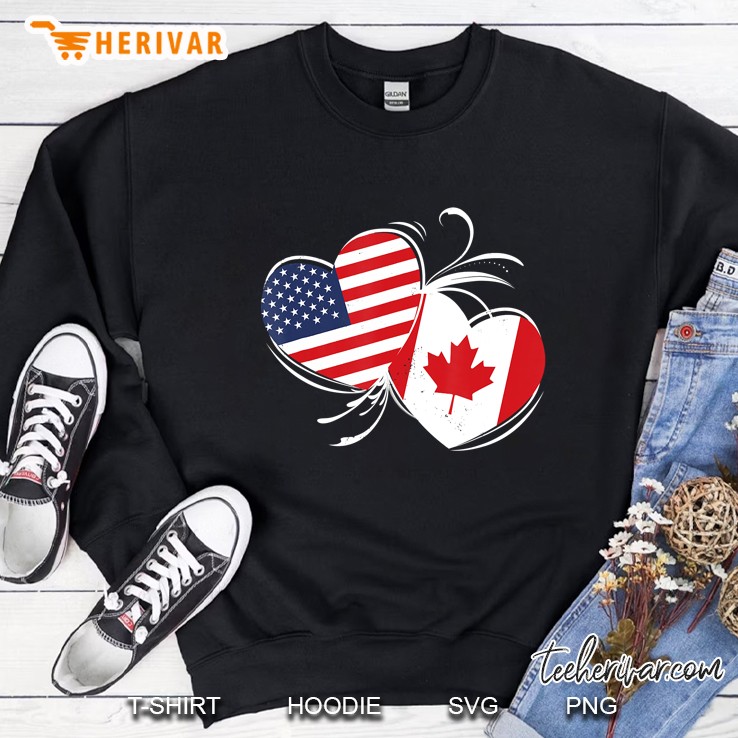Canada Usa Flag Double Heart Product For Canadian American Sweatshirt