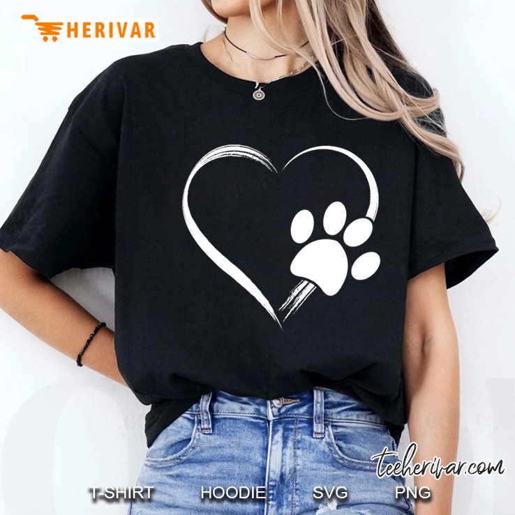 Dog Paw Print Heart - Gift For Mom - Gift For Dad Ladies Tee
