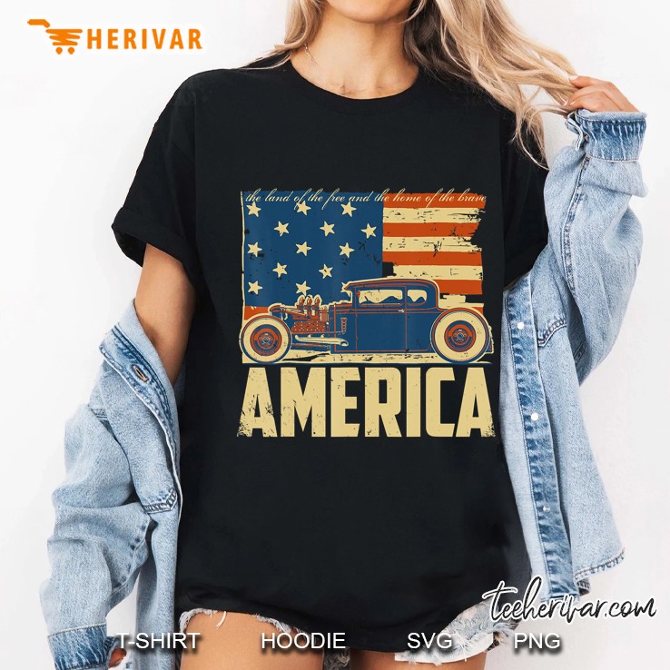 Hot Rod American Flag Patriotic Graphic Hoodie