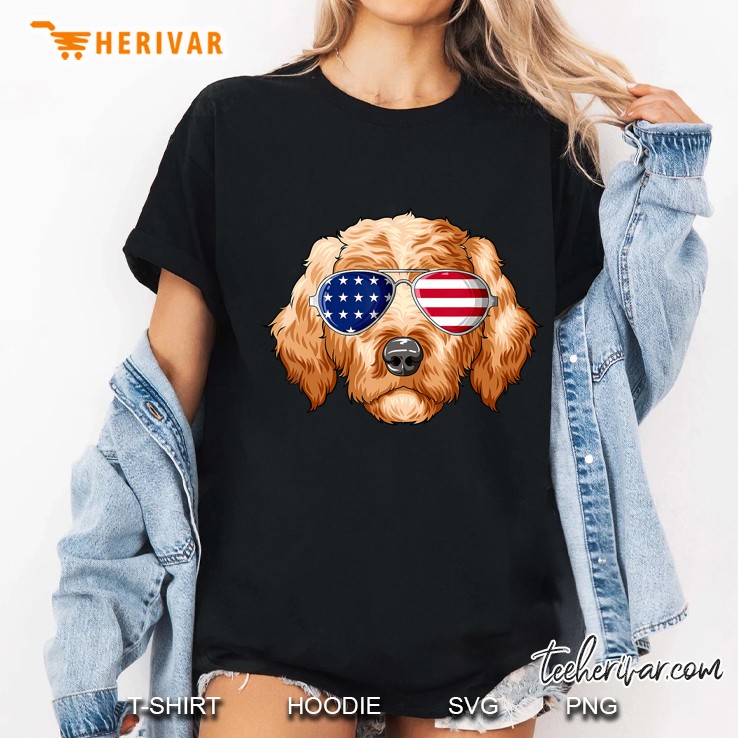 Patriotic Goldendoodle American Flag Glasses 4Th July Ladies Tee