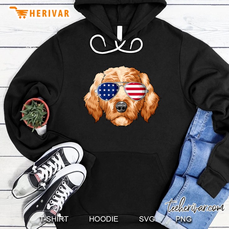 Patriotic Goldendoodle American Flag Glasses 4Th July Hoodie