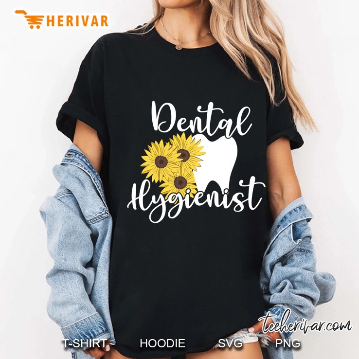 Pretty Dental Hygienist Tooth With Sunflowers Ladies Tee