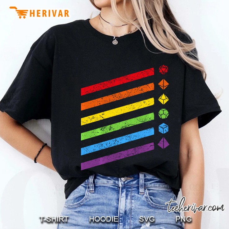 Dungeon Polyhedral Dice Set Collector Rainbow Ladies Tee