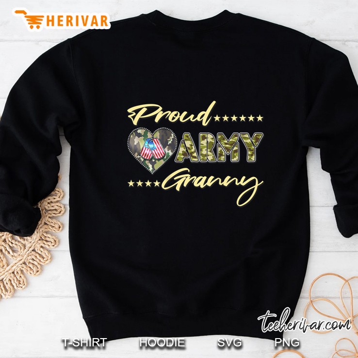 Proud Army Granny - Us Flag Dog Tag Heart Military Grandma Sweatshirt