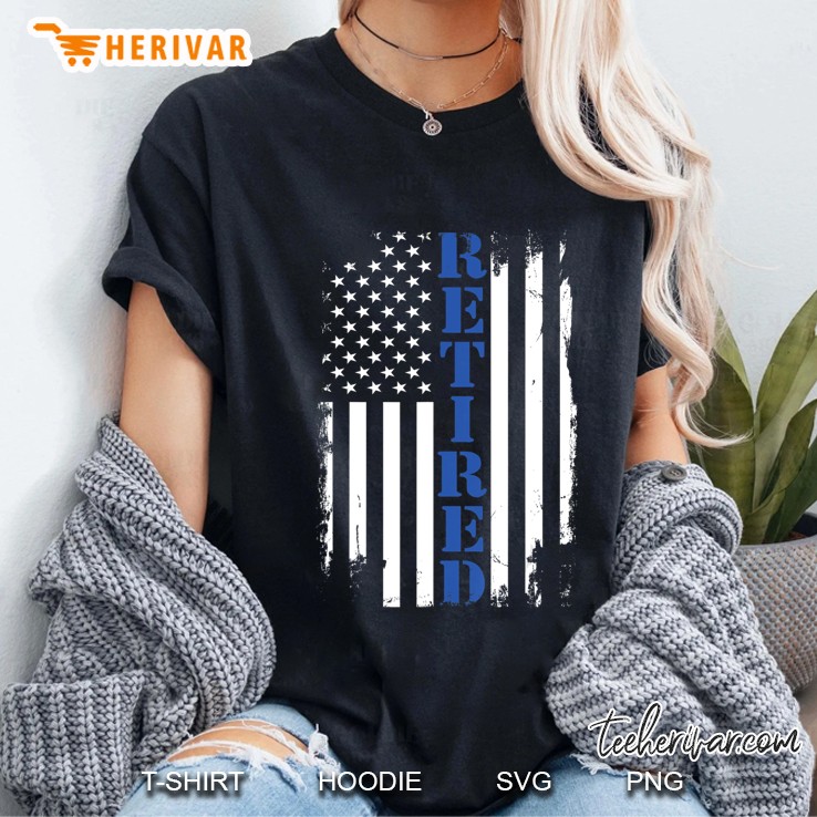 Retired Police Officer Blue Line Flag Retirement Ladies Tee